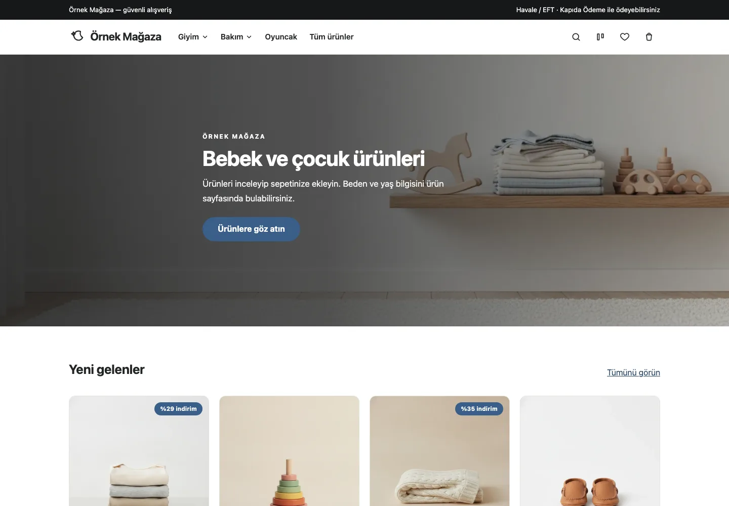 Bebek & Çocuk tasarımının ana sayfası