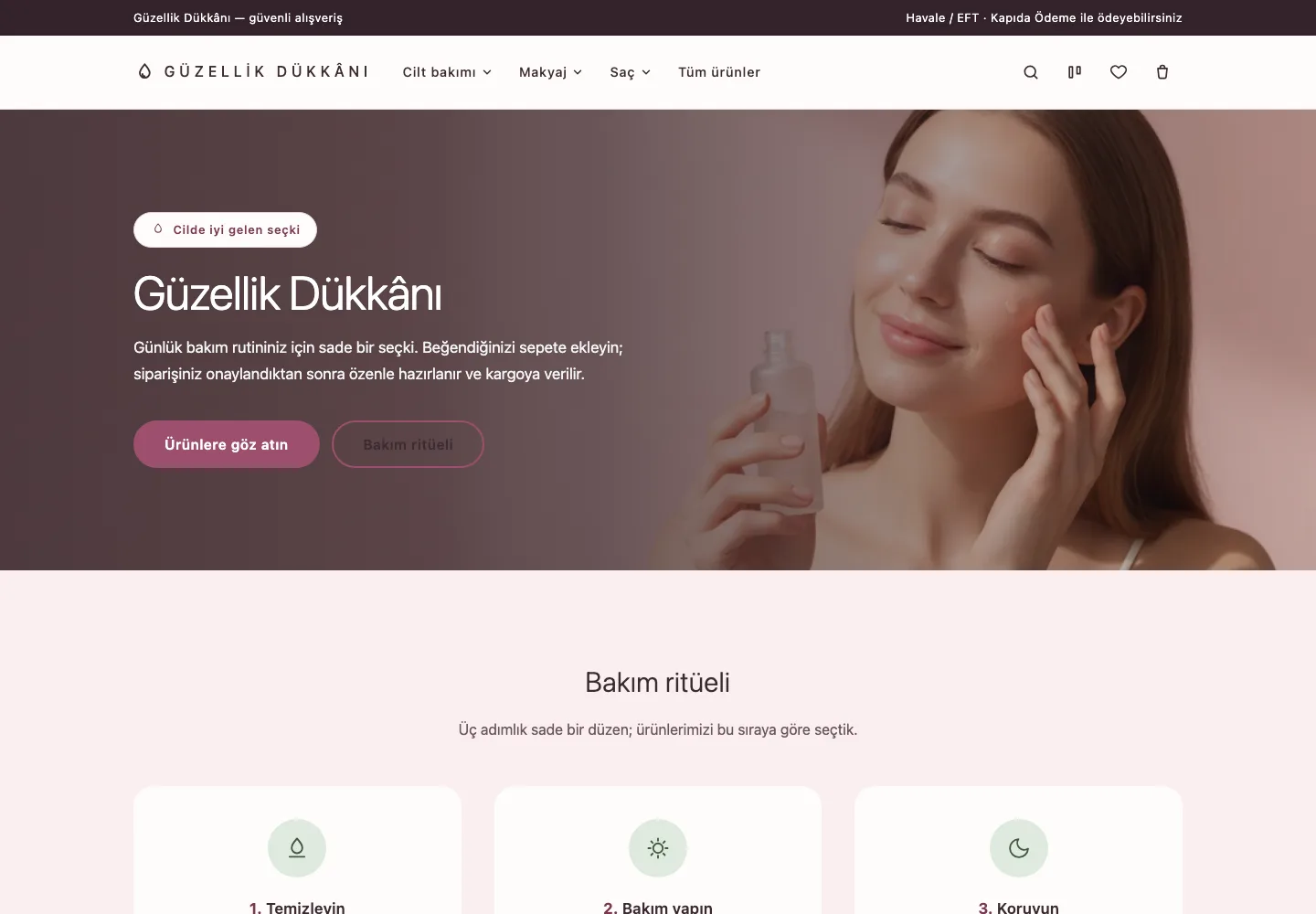 Kozmetik Vitrini tasarımının ana sayfası