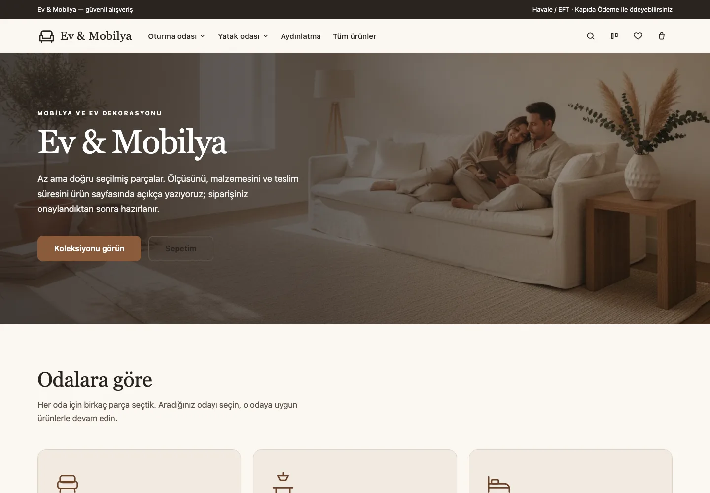 Mobilya Vitrini tasarımının ana sayfası