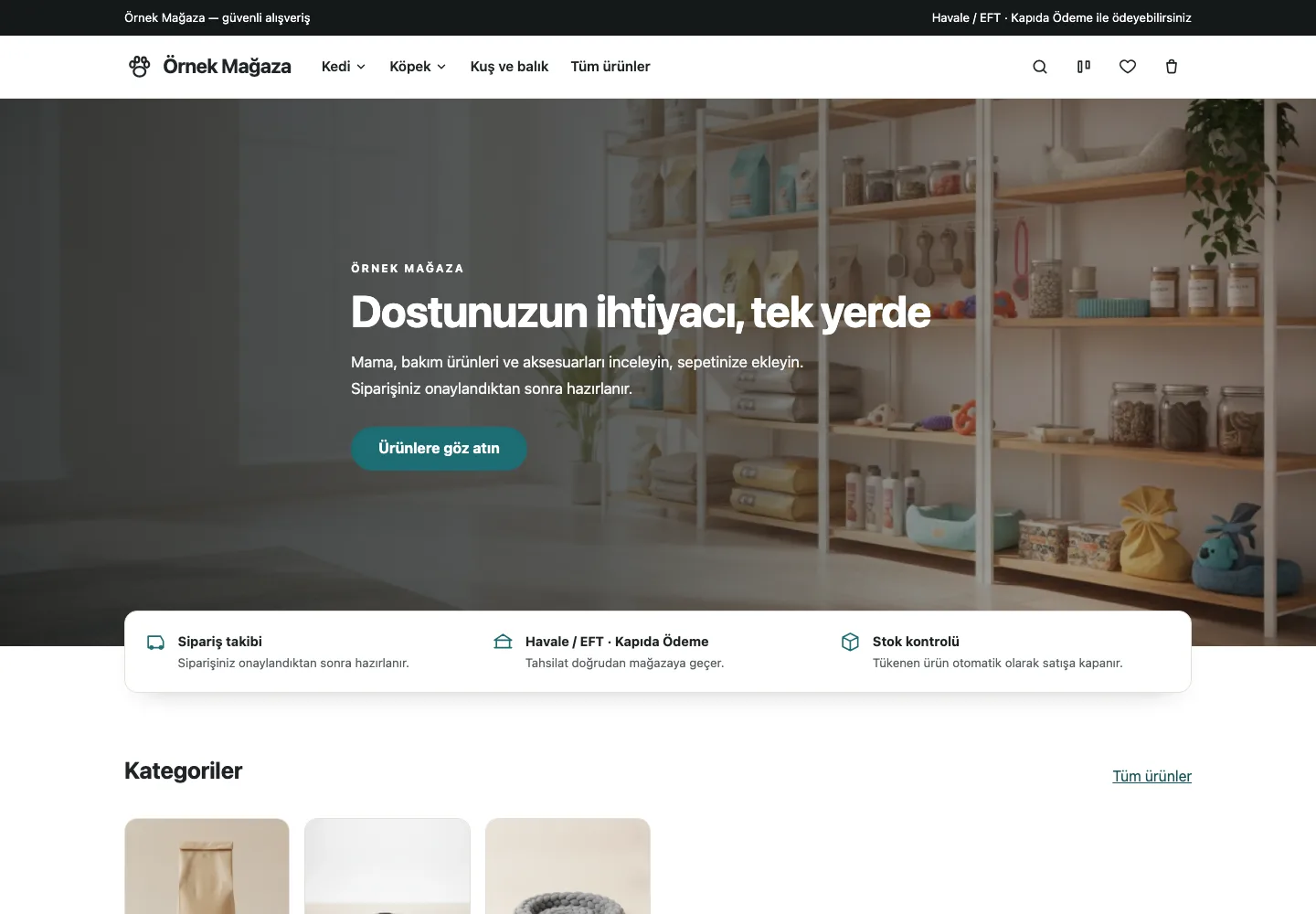 Pet Shop — Vitrin tasarımının ana sayfası