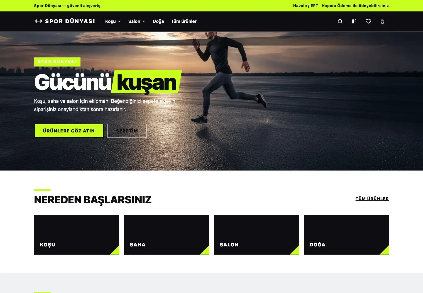 Spor Vitrini tasarımının ana sayfası