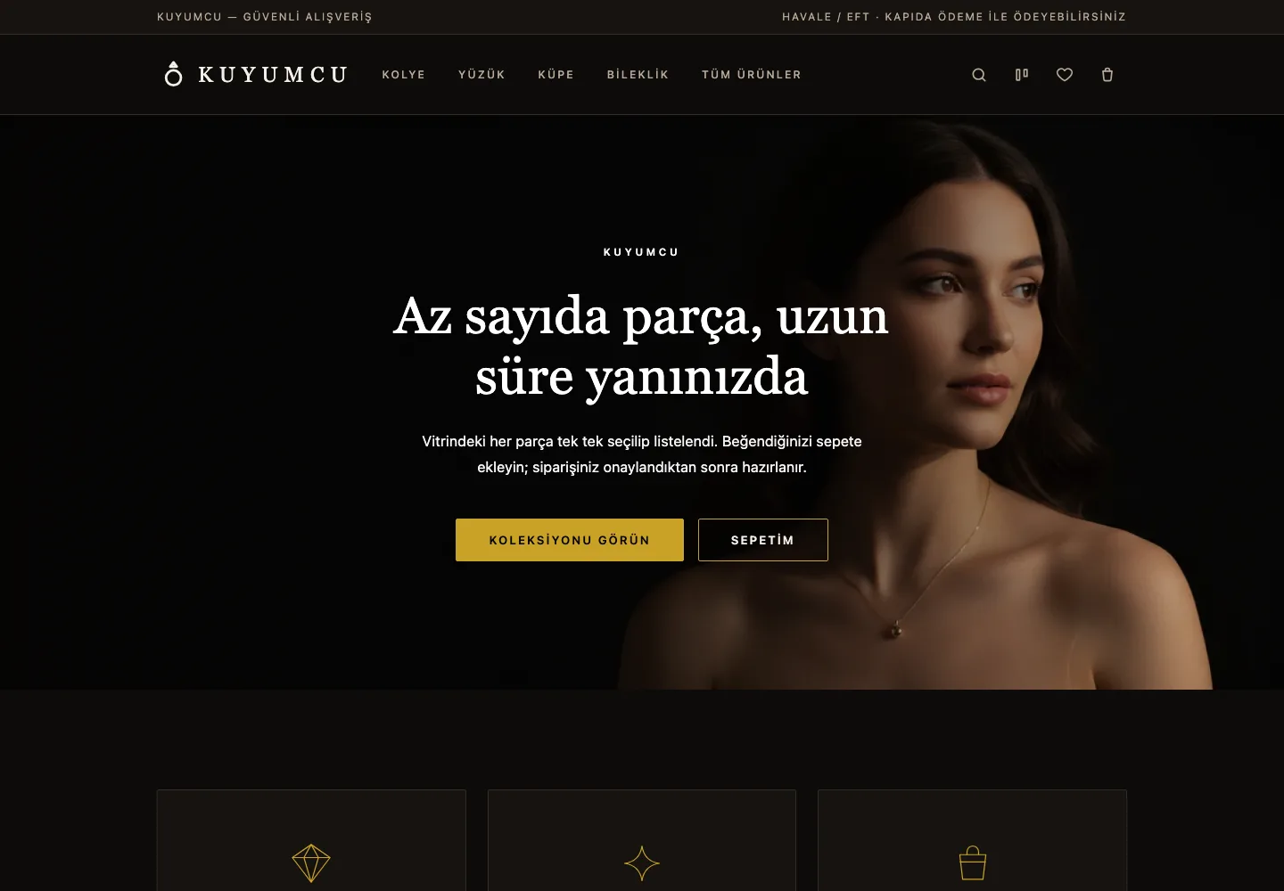 Takı Vitrini tasarımının ana sayfası