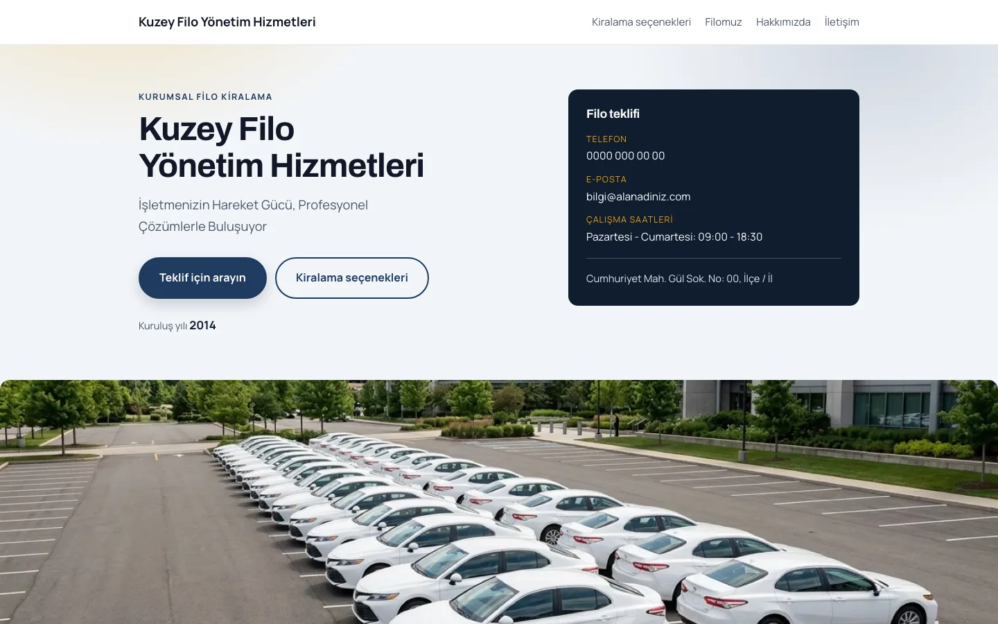 Filo Kiralama tasarımının önizlemesi