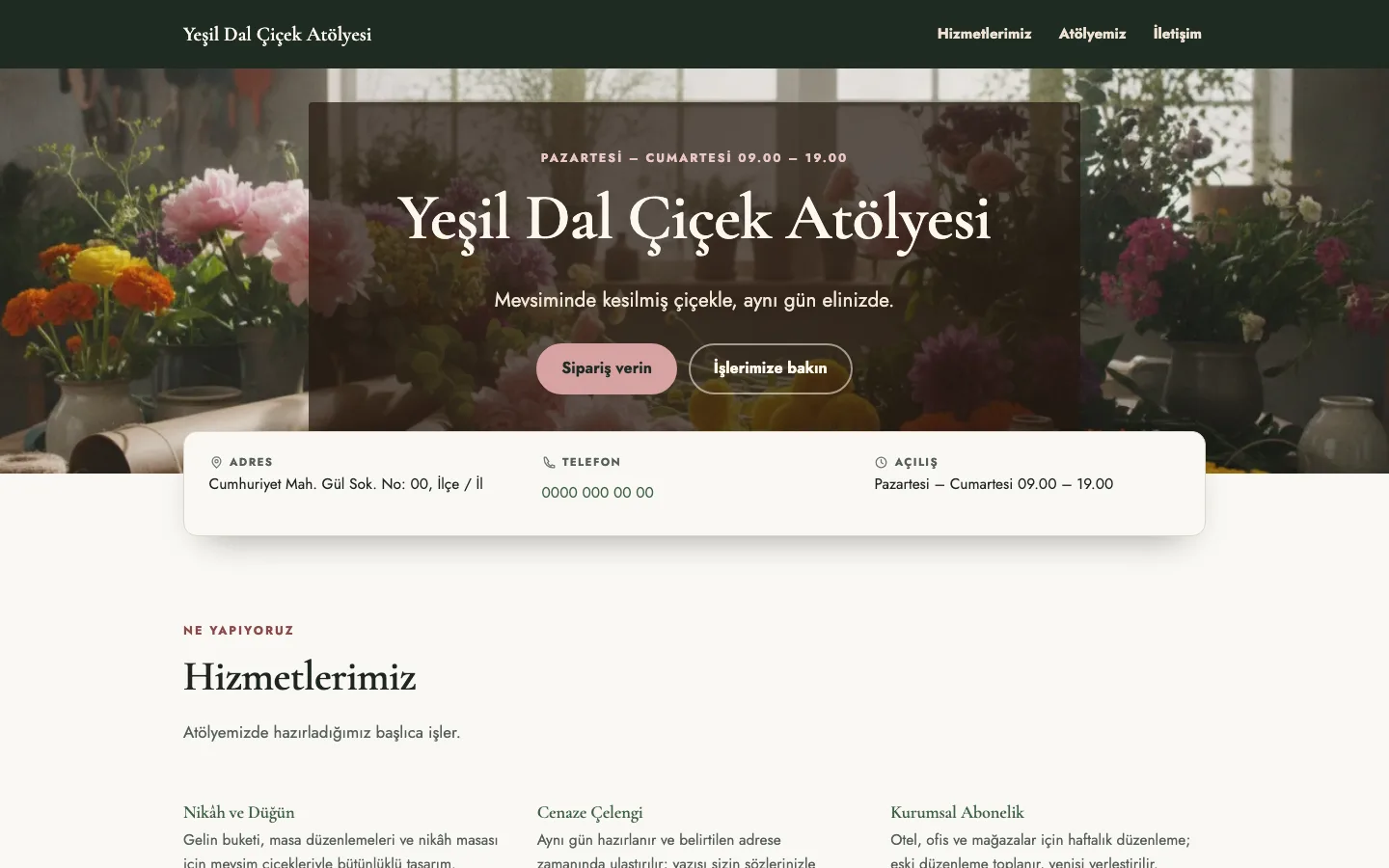 Çiçek Atölyesi tasarımının önizlemesi