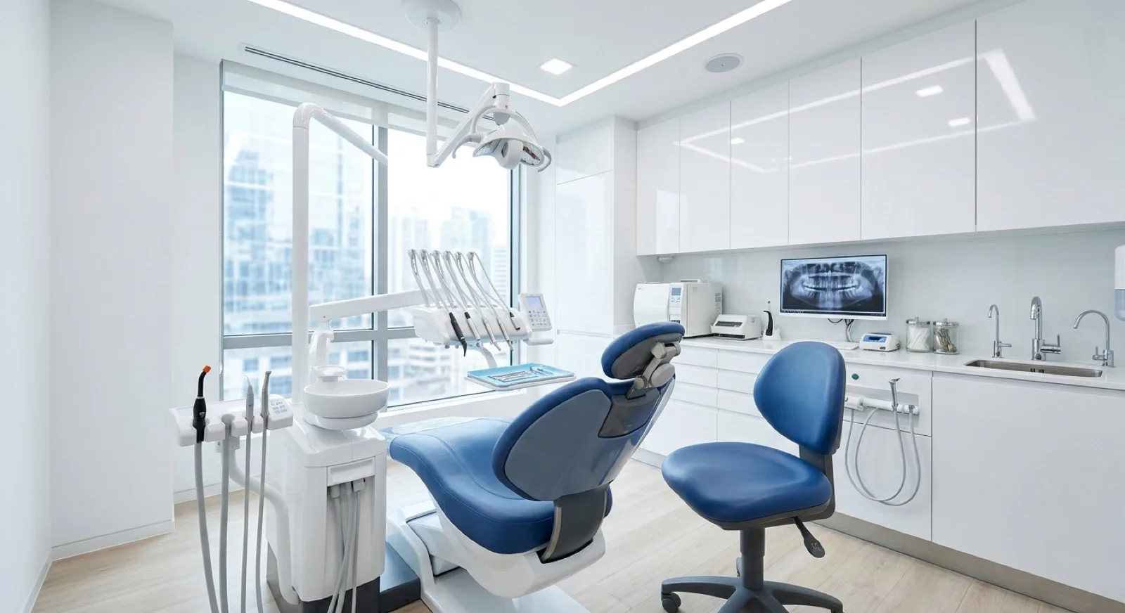 İnci Beyazı Ağız ve Diş Sağlığı Polikliniği kliniğinde donanımlı bir tedavi odası