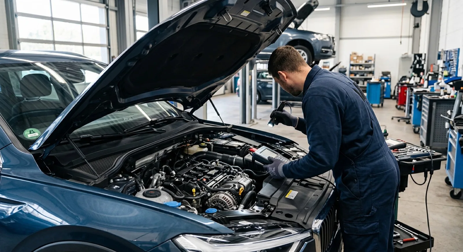 Servis alanında motor kontrolü yapan tekniker