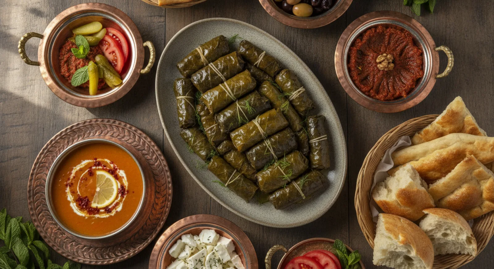 Temsilî görsel — Ahşap masada ev yapımı Türk yemekleri