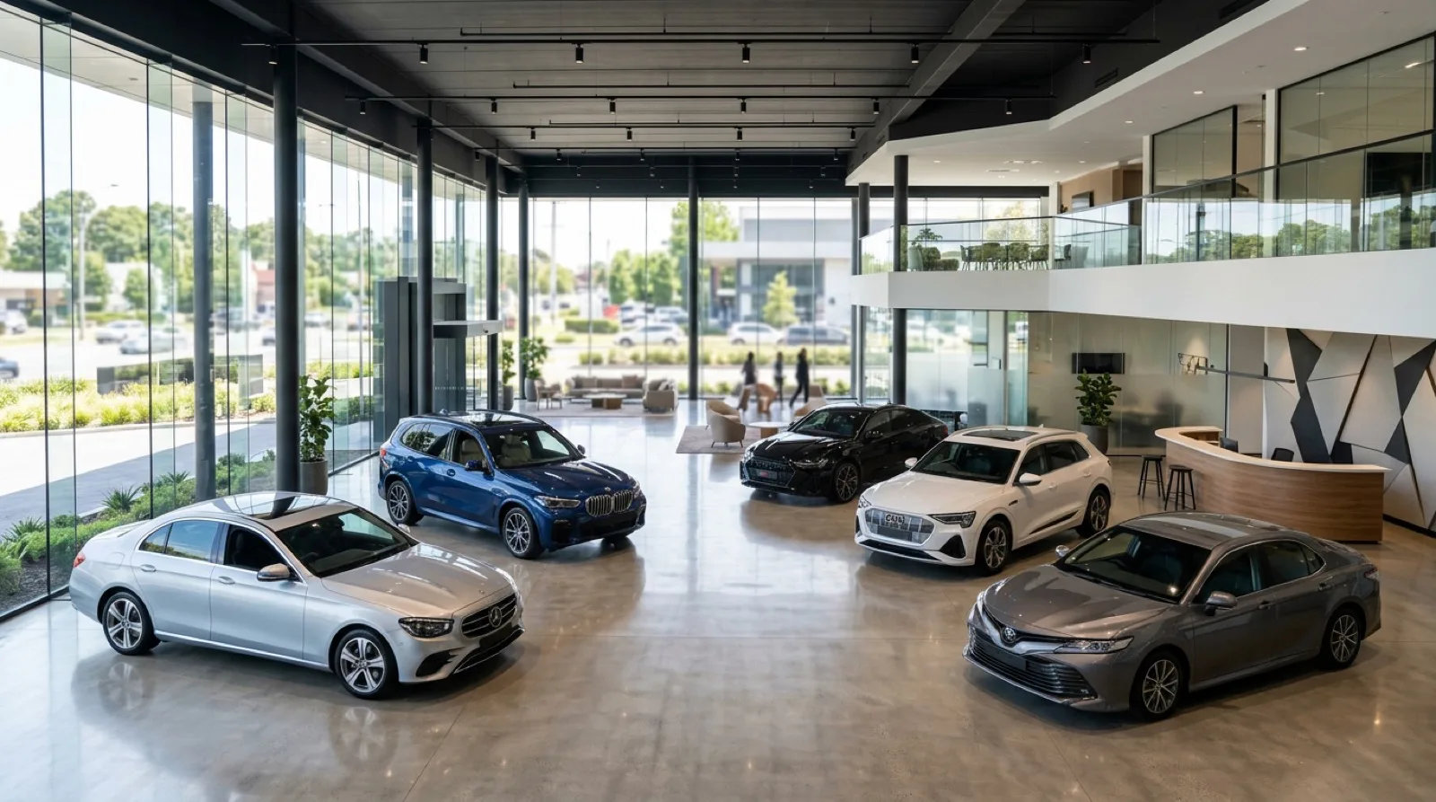 Showroom’da sıralanmış ikinci el araçlar